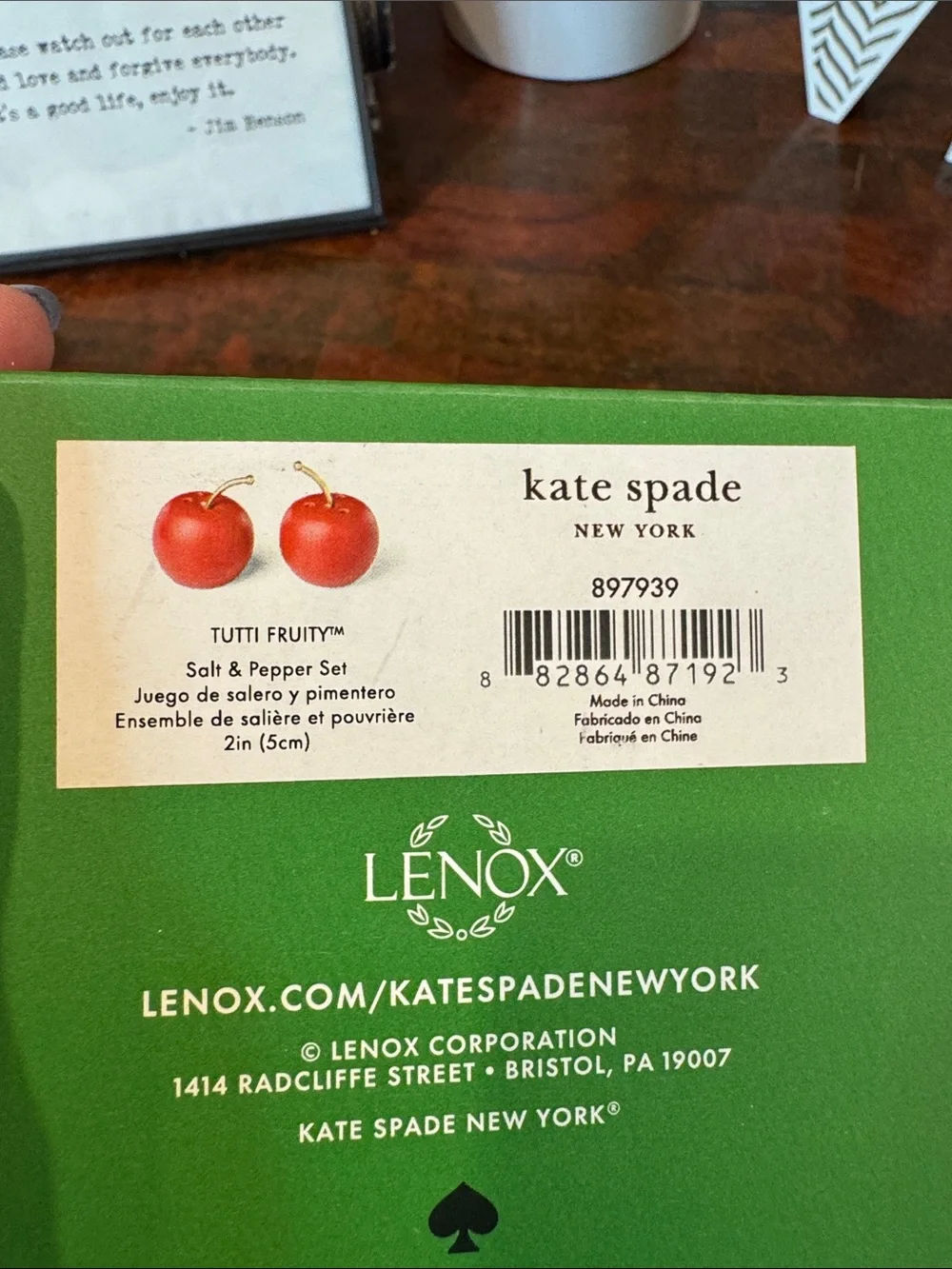 kate spade x Lenox Red Cherry Salt & Pepper Shakers with Gold Stems - Picture 5 of 5